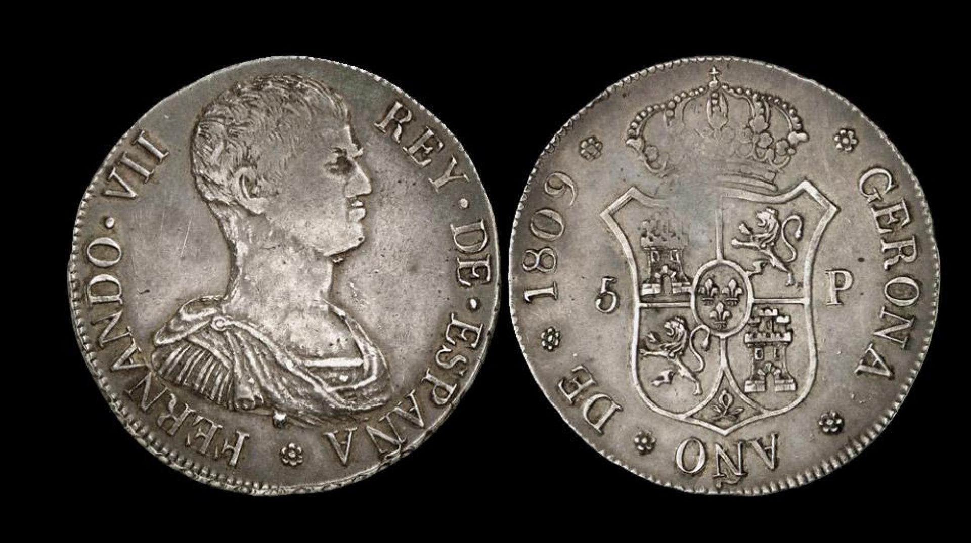 Duro acuñado en 1809 en Gerona