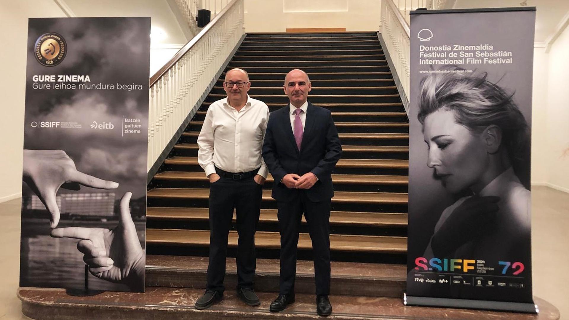 El director del Festival de San Sebastián, José Luis Rebordinos, y el director general de EITB, Andoni Aldekoa