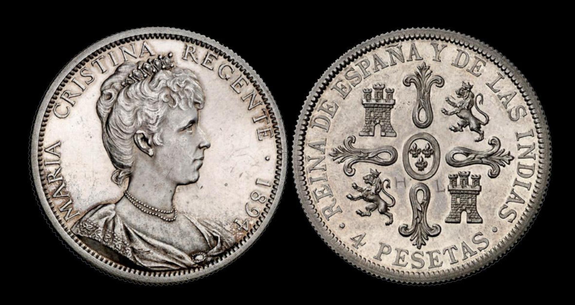 Anverso y reverso de la medalla en plata de 4 pesetas