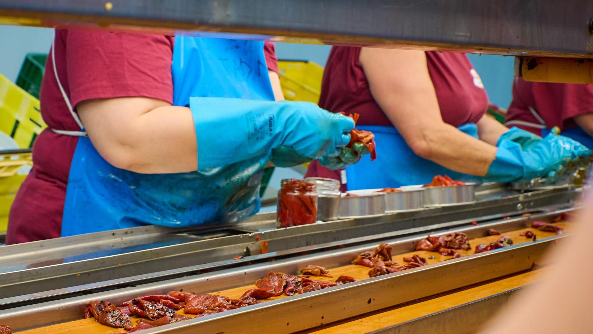 Momento de elaboración de pimiento de piquillo en la conservera Dantza