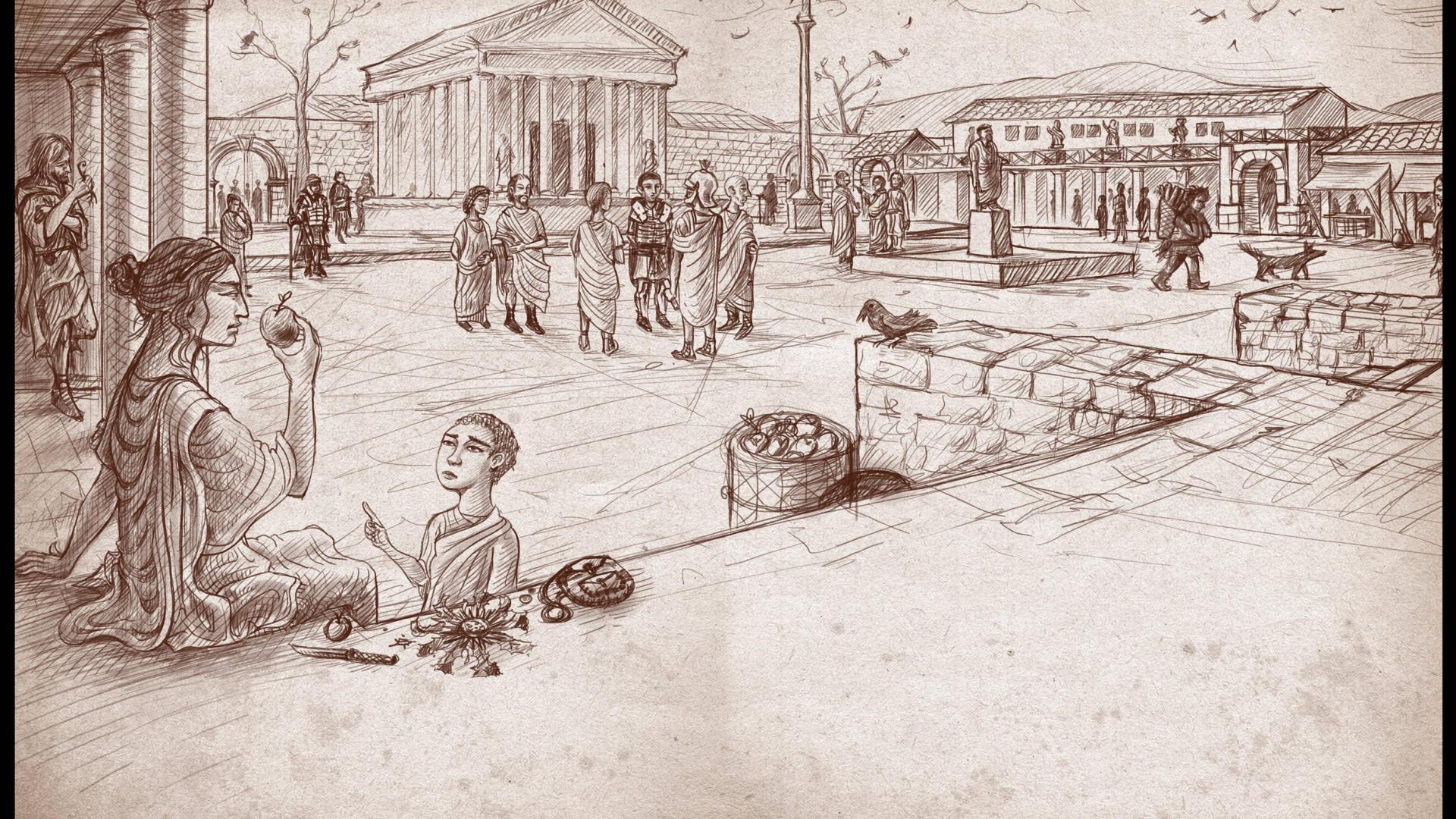 Una recreación del foro romano de Pompaelo, entre las ilustraciones del futuro libro.