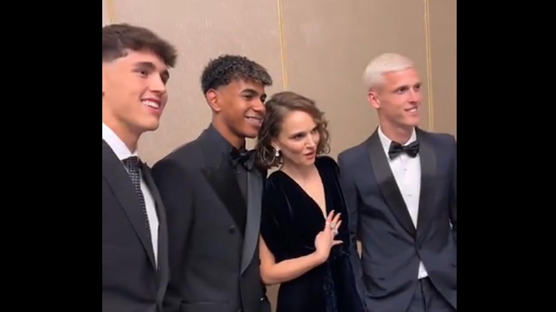 Cubarsí, Lamine Yamal, Natalie Portman y Dani Olmo, en la gala del Balón de Oro