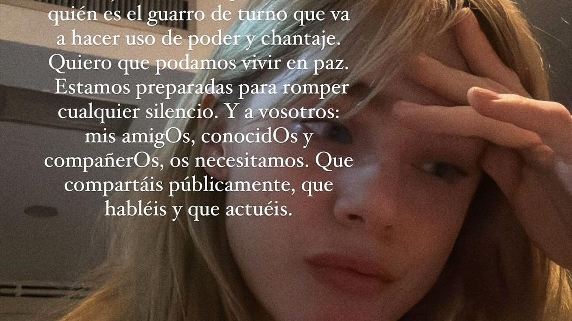La actriz con parte del texto publicado en Instagram a favor de la lucha contra los abusos sexuales