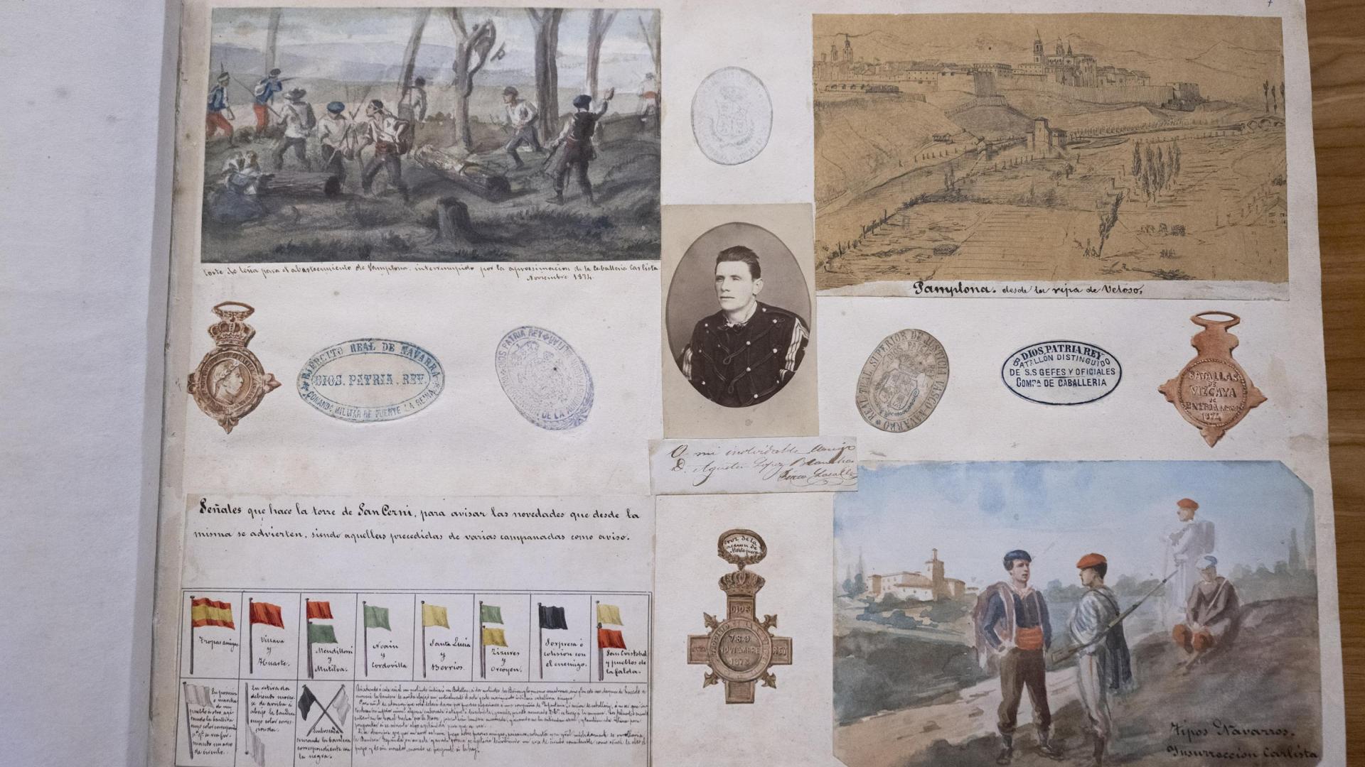 Una de las páginas con ilustraciones sobre el bloqueo de Pamplona que se guardan en el Archivo de Navarra.