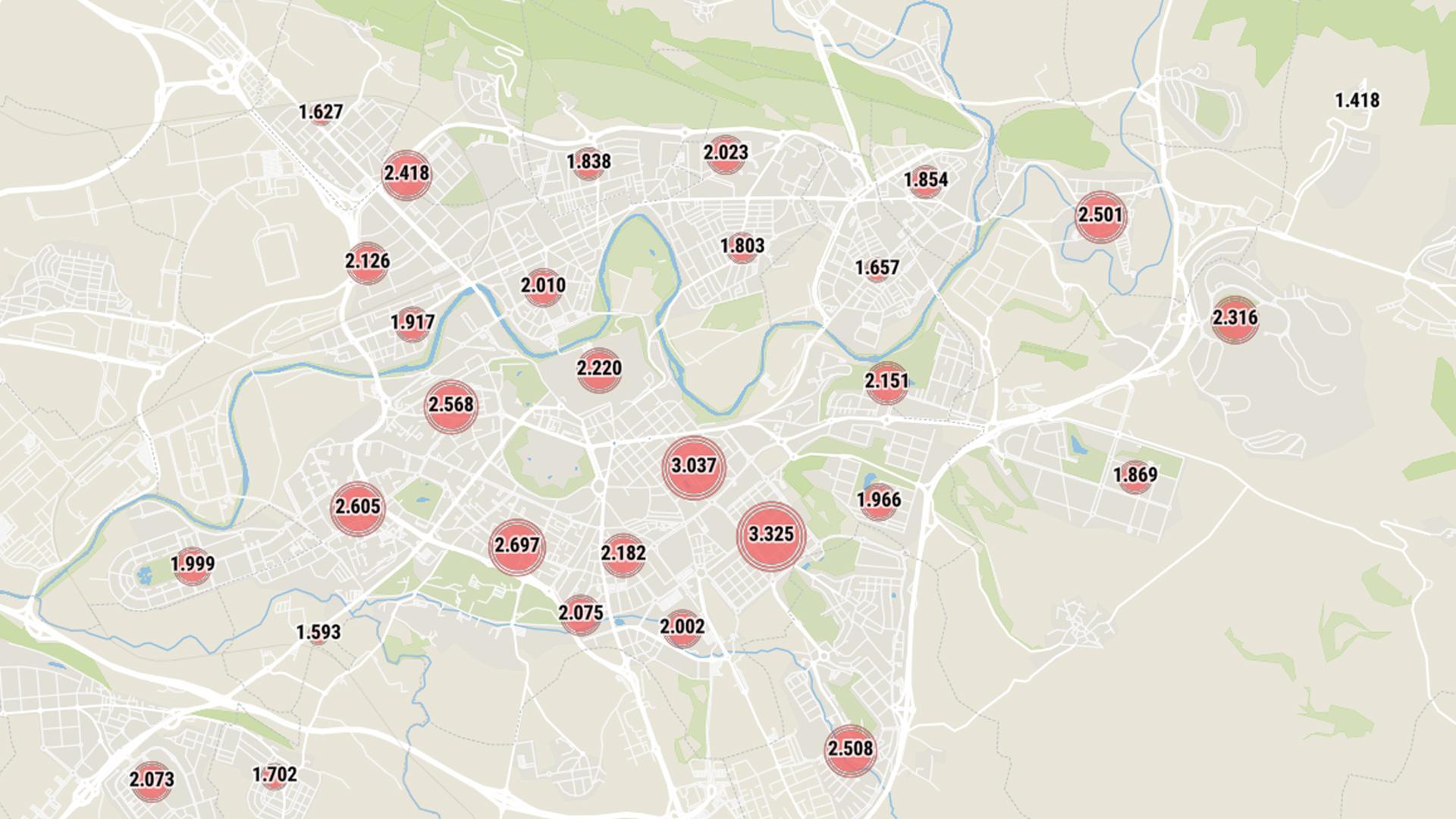 Pulse en el gráfico situado en la parte inferior para ver los datos completos de cada zona