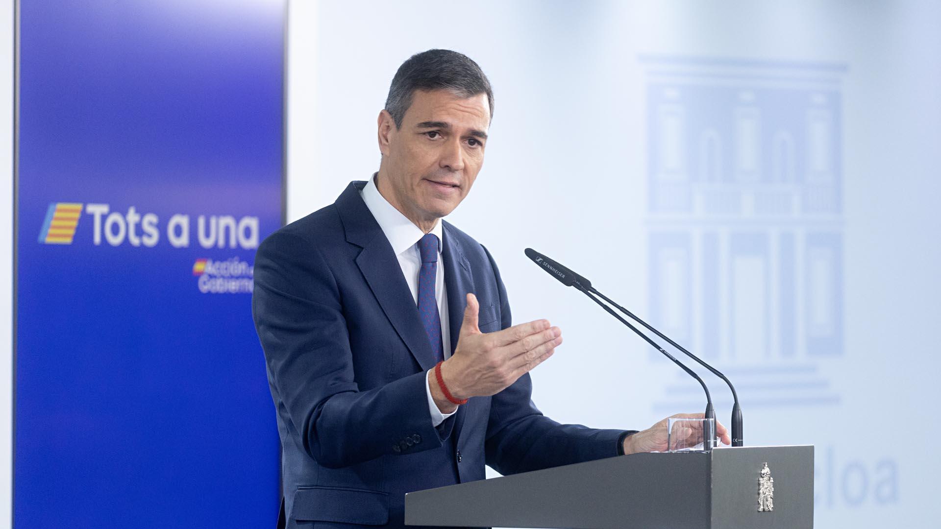 El presidente del Gobierno, Pedro Sánchez, durante una rueda de prensa posterior a la reunión del Consejo de Ministros, en el Palacio de La Moncloa
