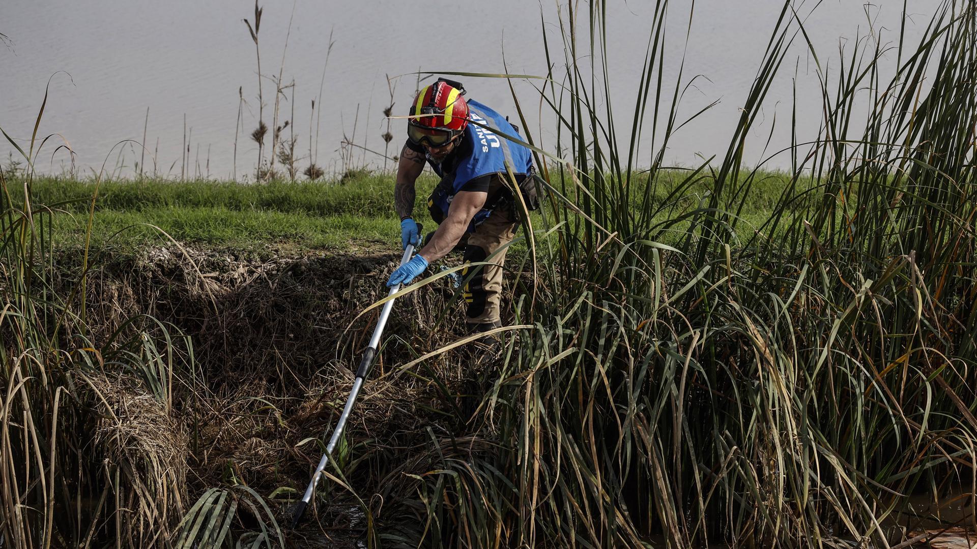 Un agente de la UME inspeccionan la zona de La Albufera