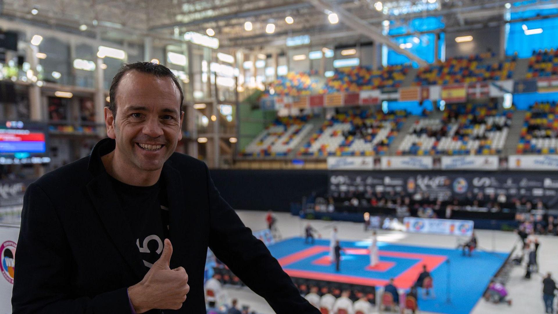 Óscar Martínez de Quel, profesor de la UPNA, durante el Campeonato de Europea de Kárate del año pasado