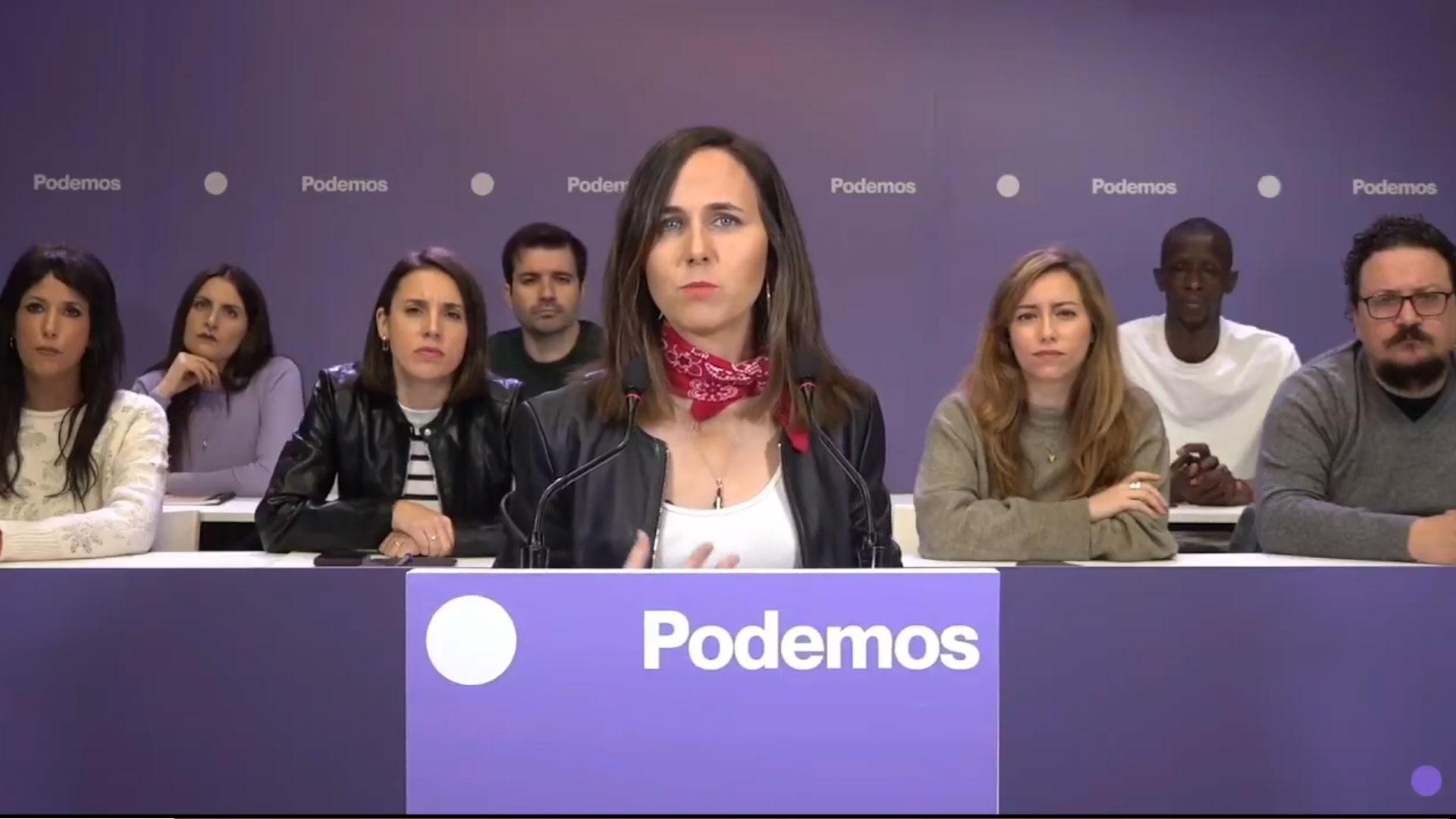 La secretaria general de Podemos, Ione Belarra, durante su intervención en el Consejo Ciudadano Estatal del partido