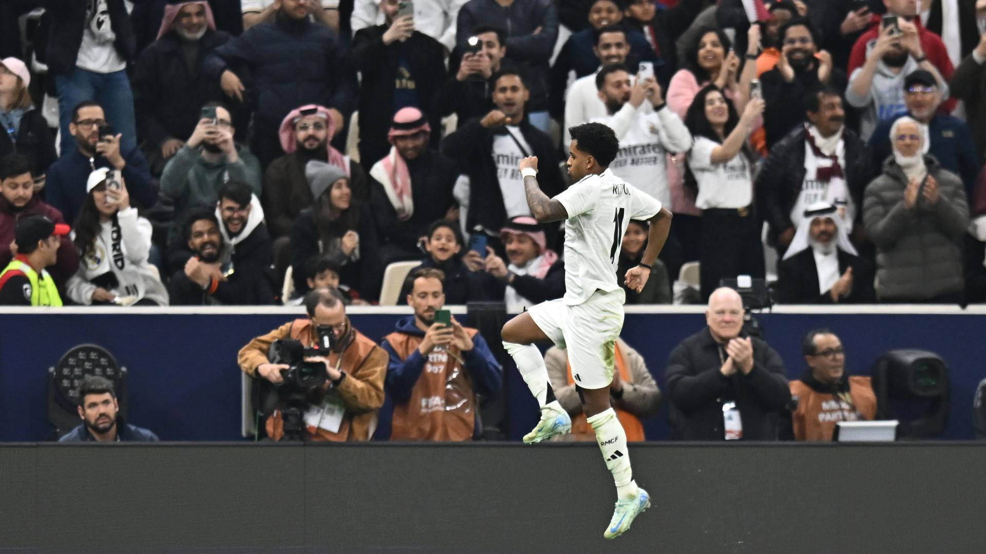 Rodrygo celebra su tanto a Pachuca en la Intercontinental