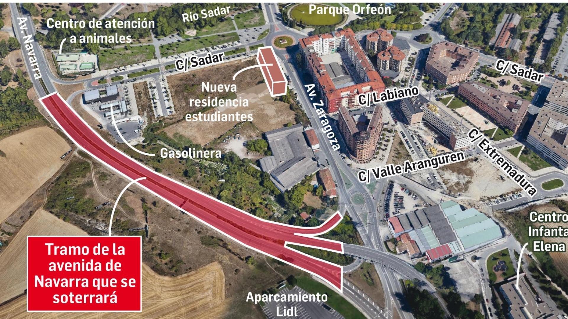 Tramo de la avenida de Navarra que se soterrará