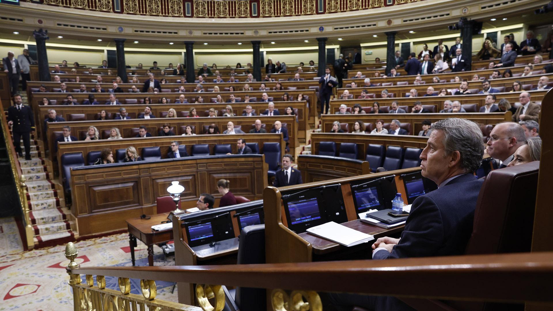 El líder del PP, Alberto Núñez Feijóo, durante el pleno del Congreso de los Diputados en Madrid este jueves