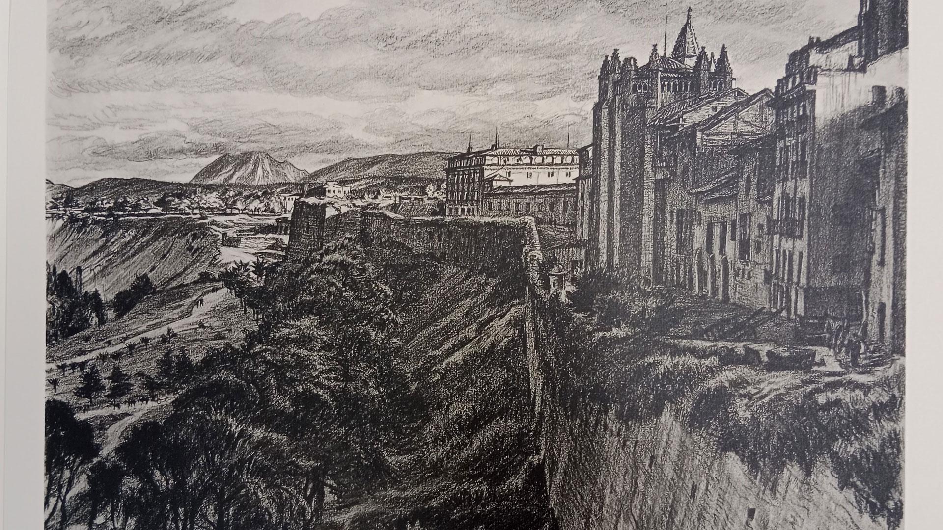 Grabado de la Ronda del obispo Barbazán, del artista escocés Muirhead Bone.