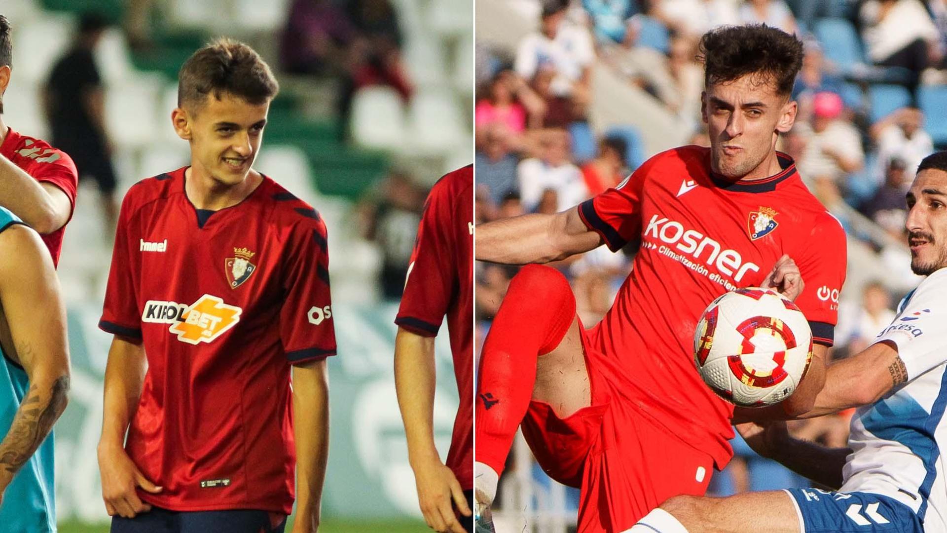 A LA IZQUIERDA, EL DEBUT. Aimar Oroz se estrenó con el primer equipo el 31 de mayo de 2019 en Córdoba. A LA DERECHA, EL PARTIDO 100. El canterano alcanzó el centenar de encuentros con Osasuna en Tenerife