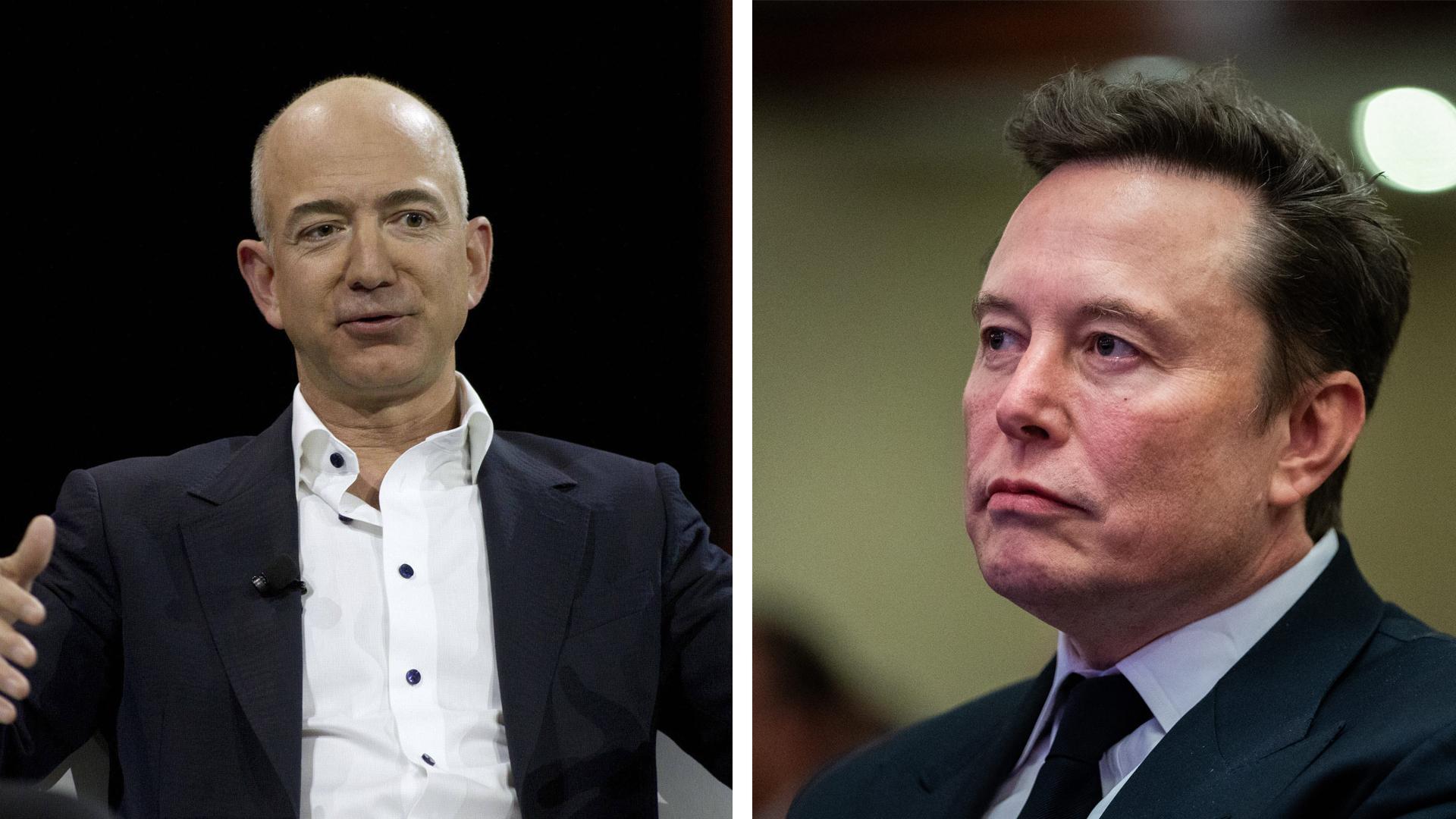 Jeff Bezos, el fundador de Amazon, y Elon Musk, fundador de Tesla y propietario de X