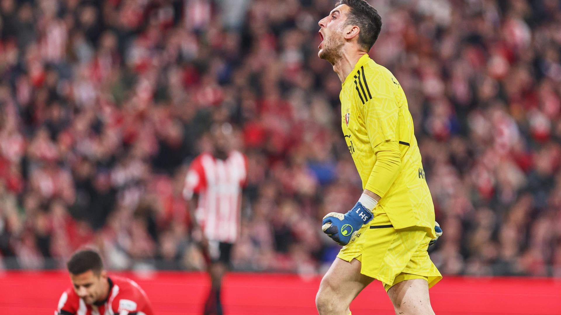 Sergio Herrera celebra una acción en la semifinal disputada en San Mamés.