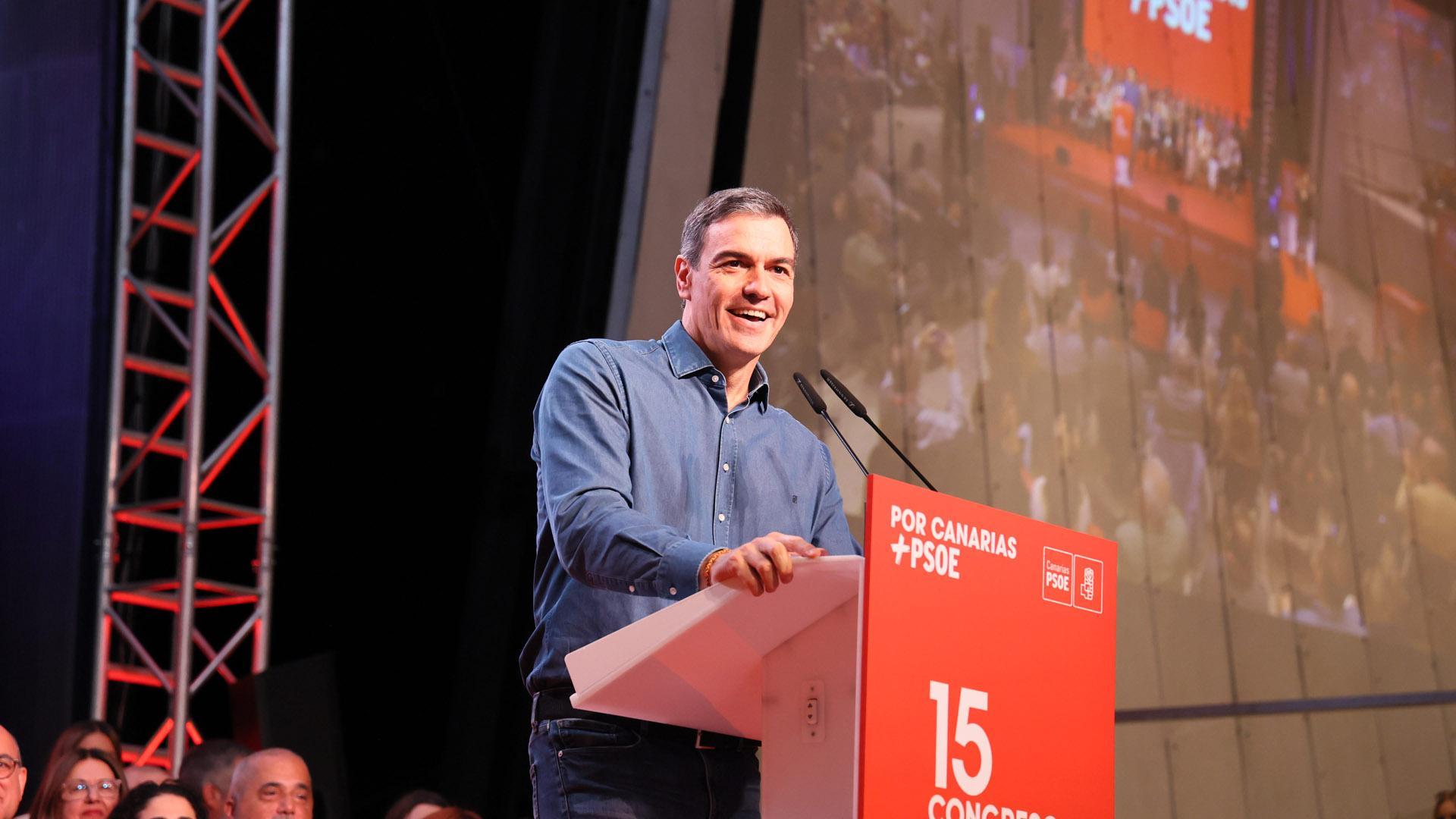 Pedro Sánchez, en su intervención en la clausura del XV Congreso Regional del PSOE de Canarias