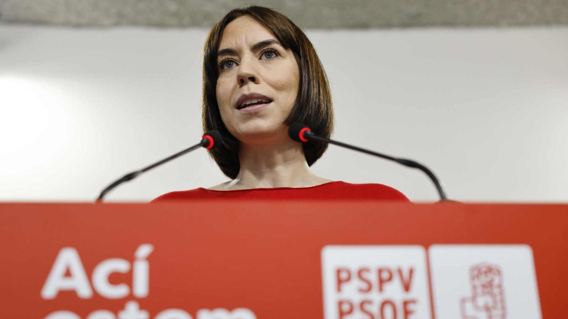 La secretaria general del PSPV-PSOE, Diana Morant, durante su comparecencia