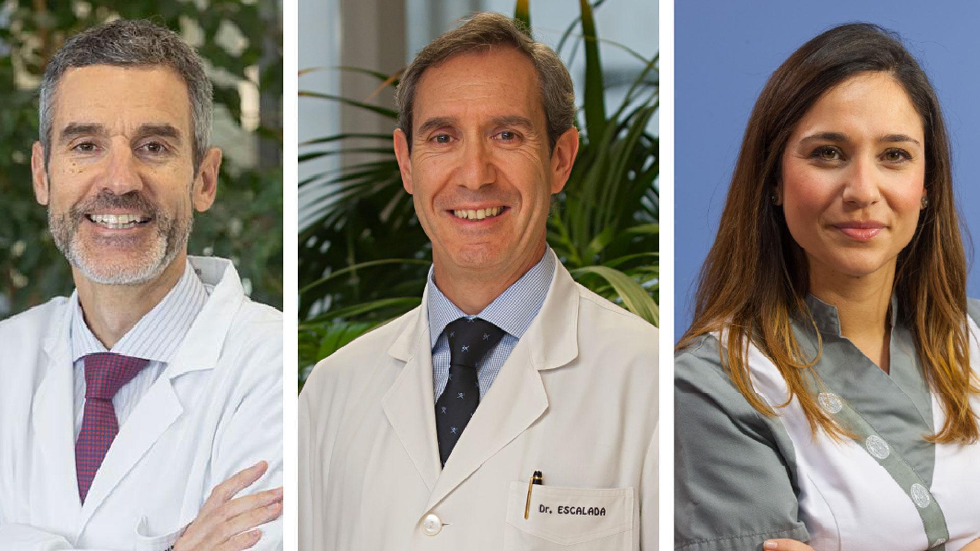 El Dr. Víctor Valentí, codirector del Área de Obesidad, el Dr. Javier Escalada, director del Departamento de Endocrinología y Nutrición y Elena Martín, enfermera del Área de Obesidad.