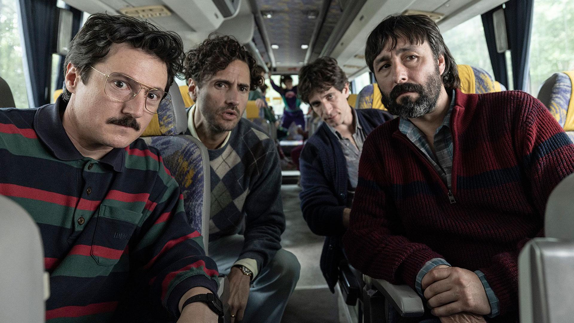 Fotograma de la película 'Los aitas' protagonizada por Quim Gutiérrez, Juan Diego Botto, Mikel Losada y el actor navarro Iñaki Ardanaz