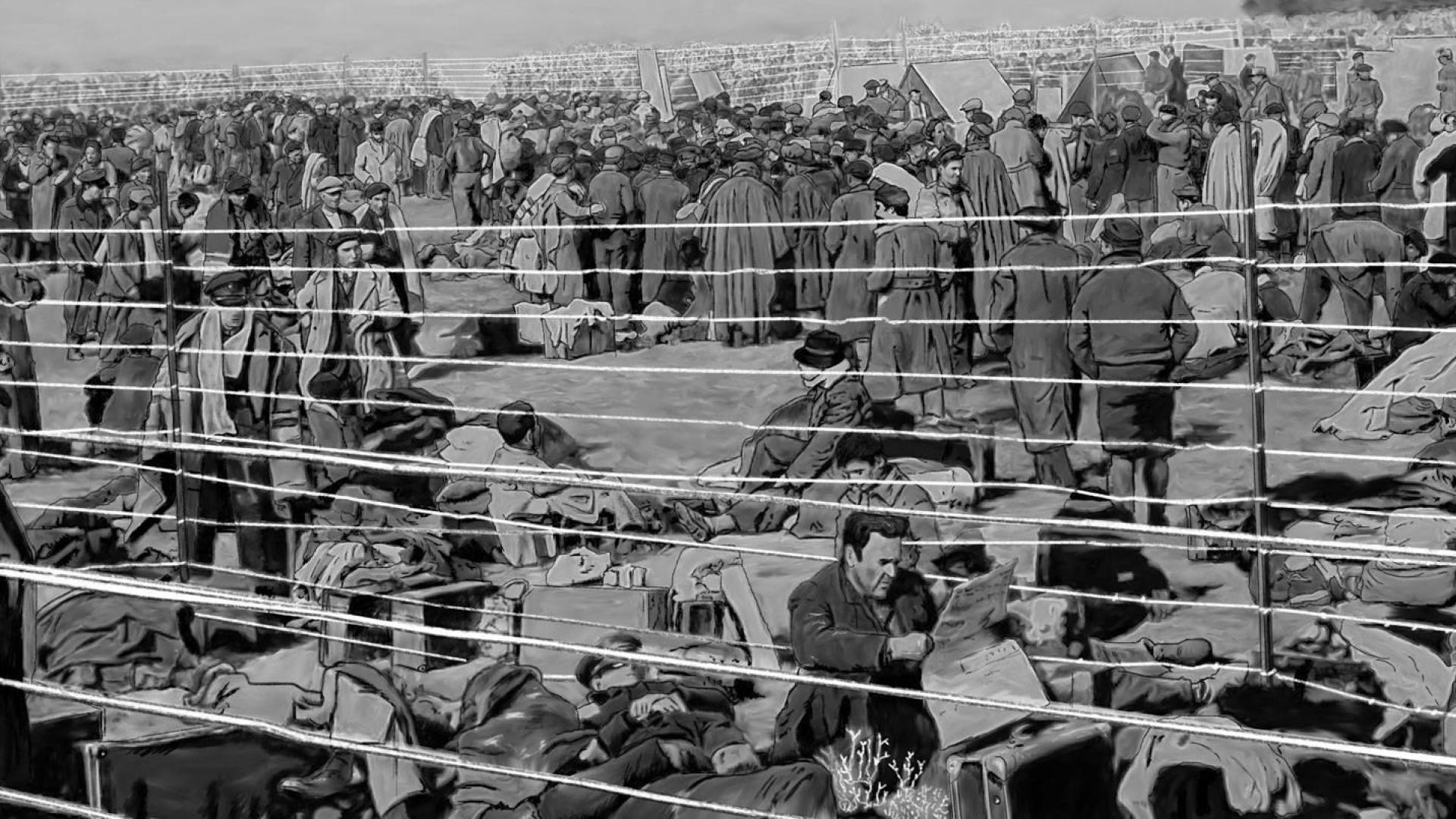 Fotograma de la cinta animada Flores bajo el hielo: refugiados españoles en un campo de concentración francés
