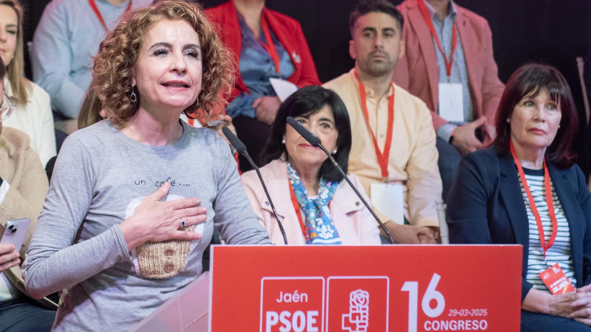 La ministra María Jesús Montero durante su intervención en la inauguración del Congreso Provincial del PSOE de Jaén, este sábado