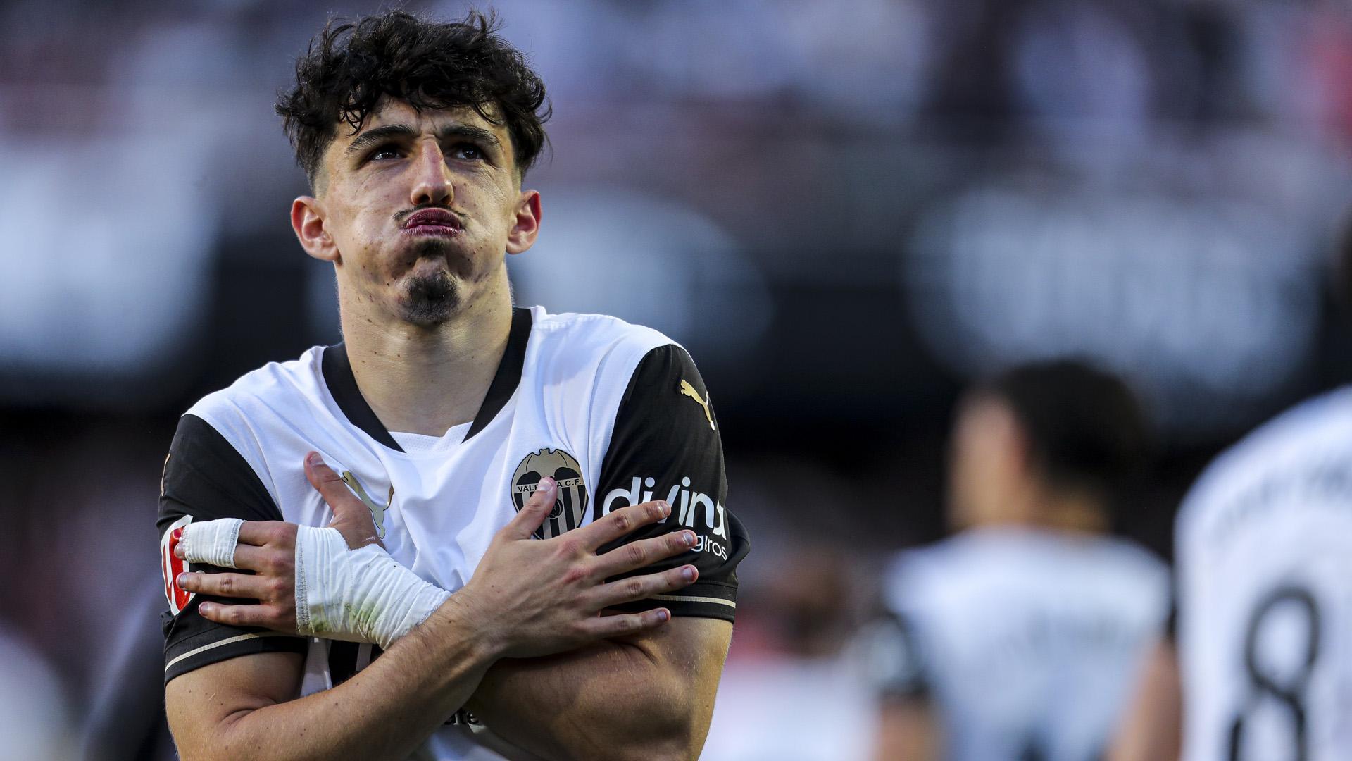 Diego López celebra el único tanto del partido en el Valencia-Mallorca