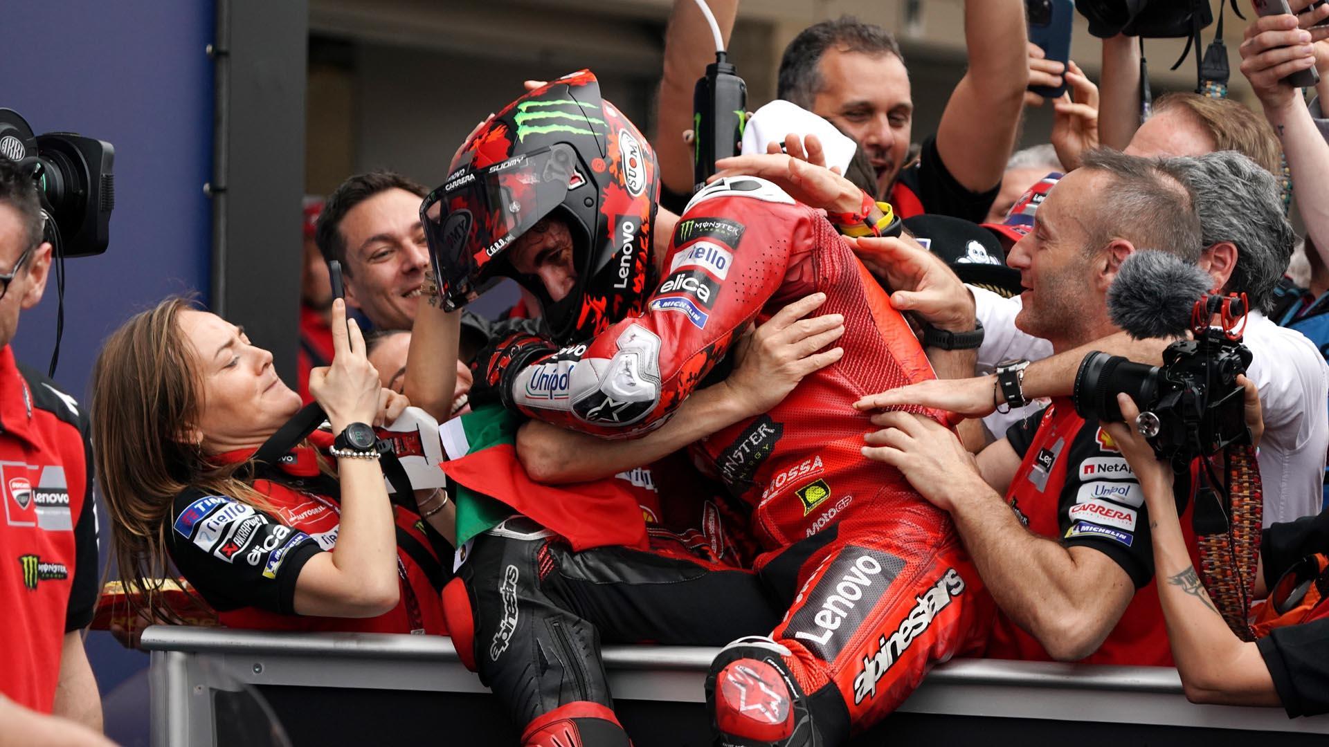 'Pecco' Bagnaia celebra la victoria en el GP Las Américas de MotoGP