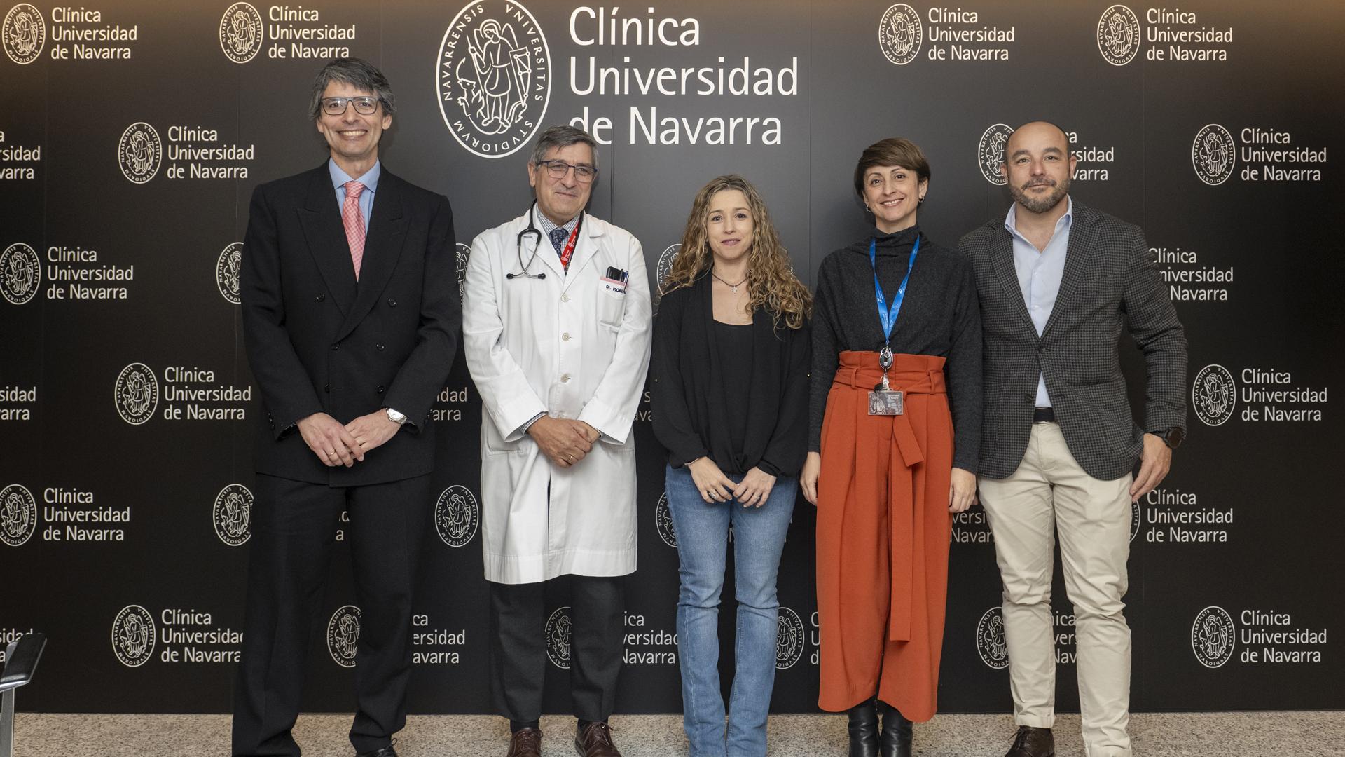 Ponentes de la jornada de ‘Innovación en prevención de la infección por VRS, retos de un SNS único’. De izquierda a derecha: los doctores Alejandro Fernández Montero y José Manuel Moreno, de la CUN; Diana Sánchez, de la Fundación Jiménez Díaz; Nerea Crespo, de la CUN; y Carlos Scarpellini, de GSK