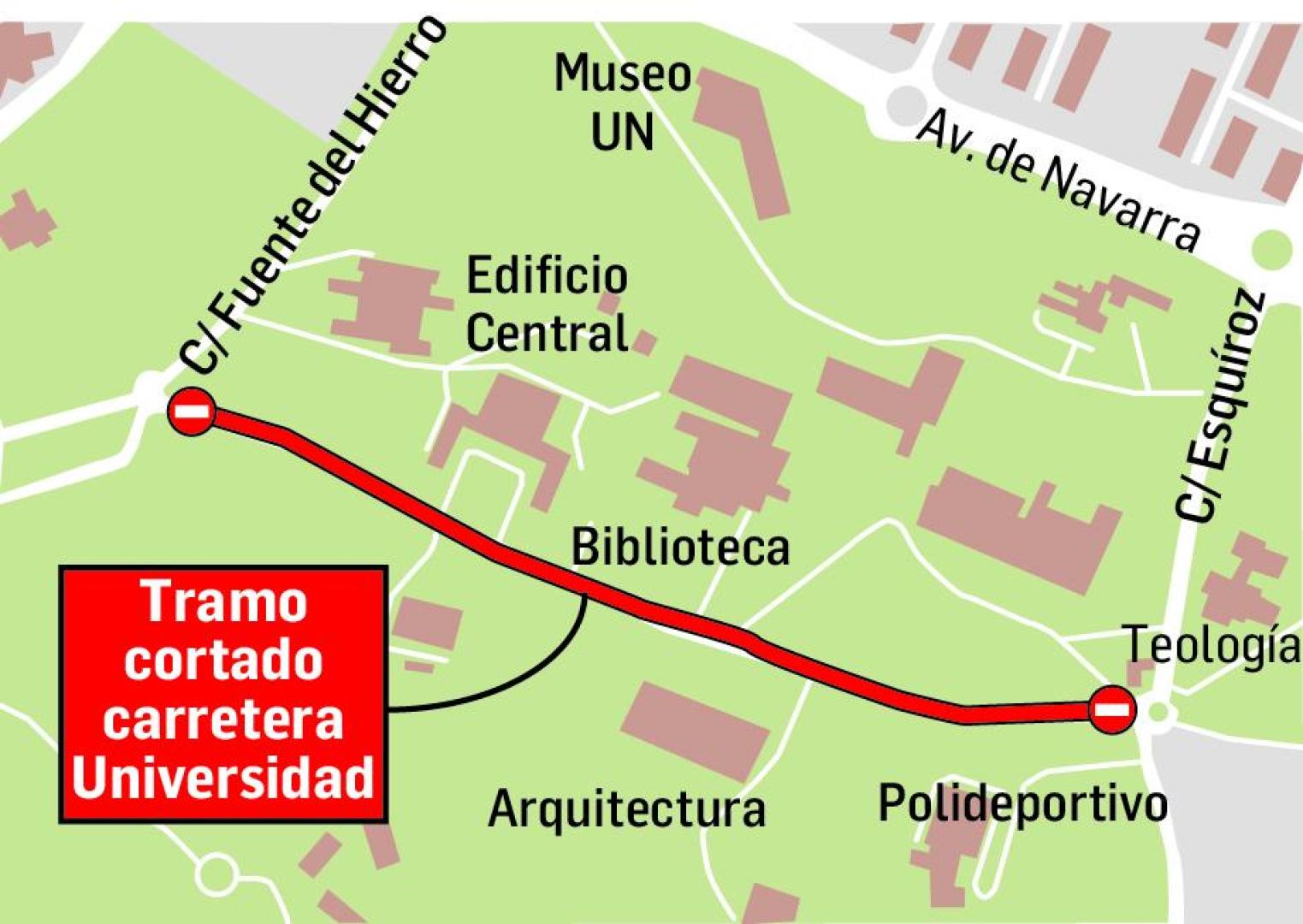 Localizador de la zona del campus que quedará cerrada al tránsito de vehículos particulares