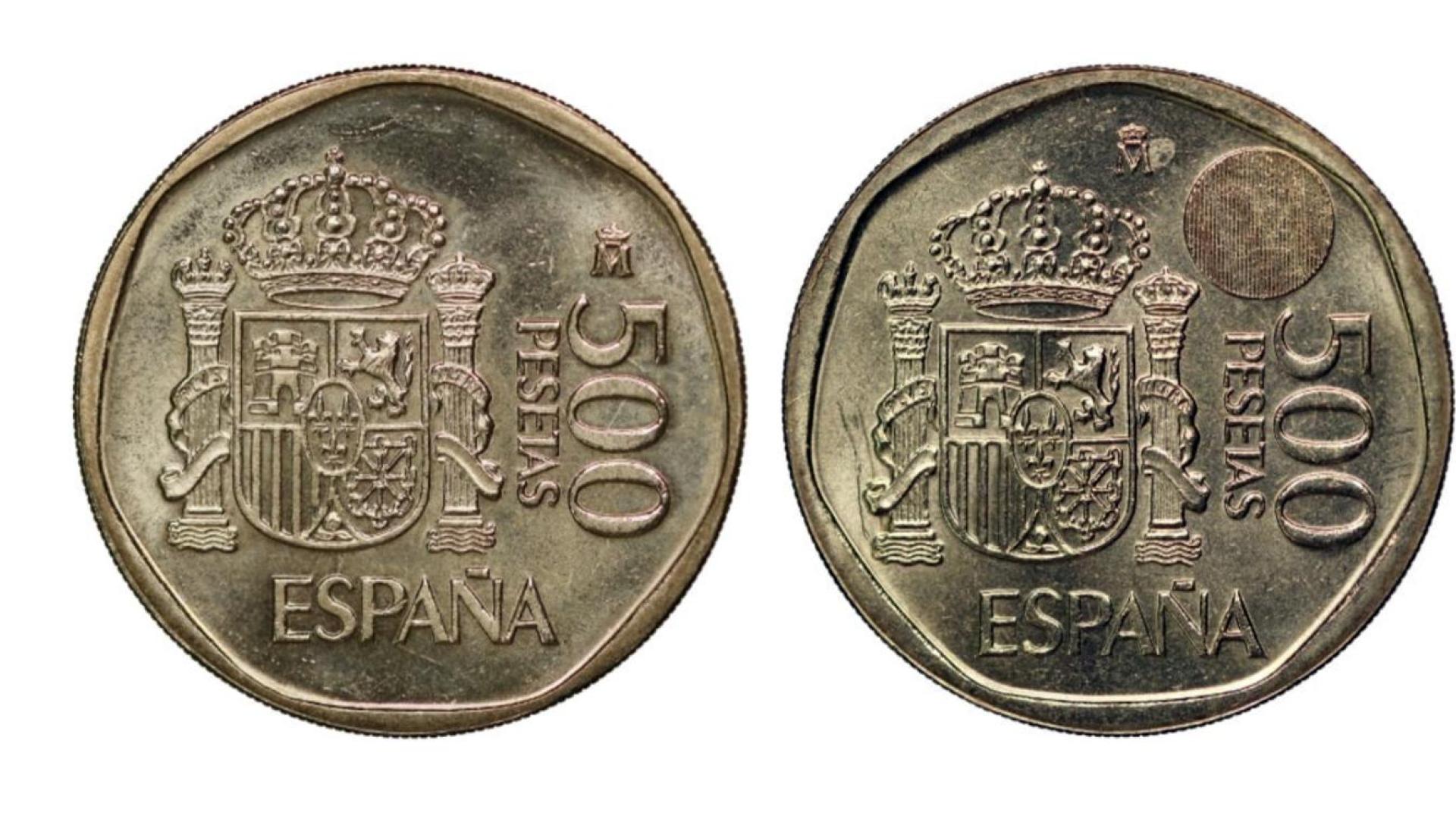 A la izquierda, la moneda sin la imagen latente de los primeros años