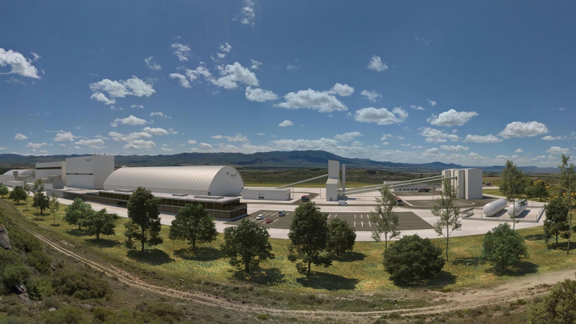 Recreación en 3D de las instalaciones proyectadas por Geoalcali para el proyecto Mina Muga en Sangüesa