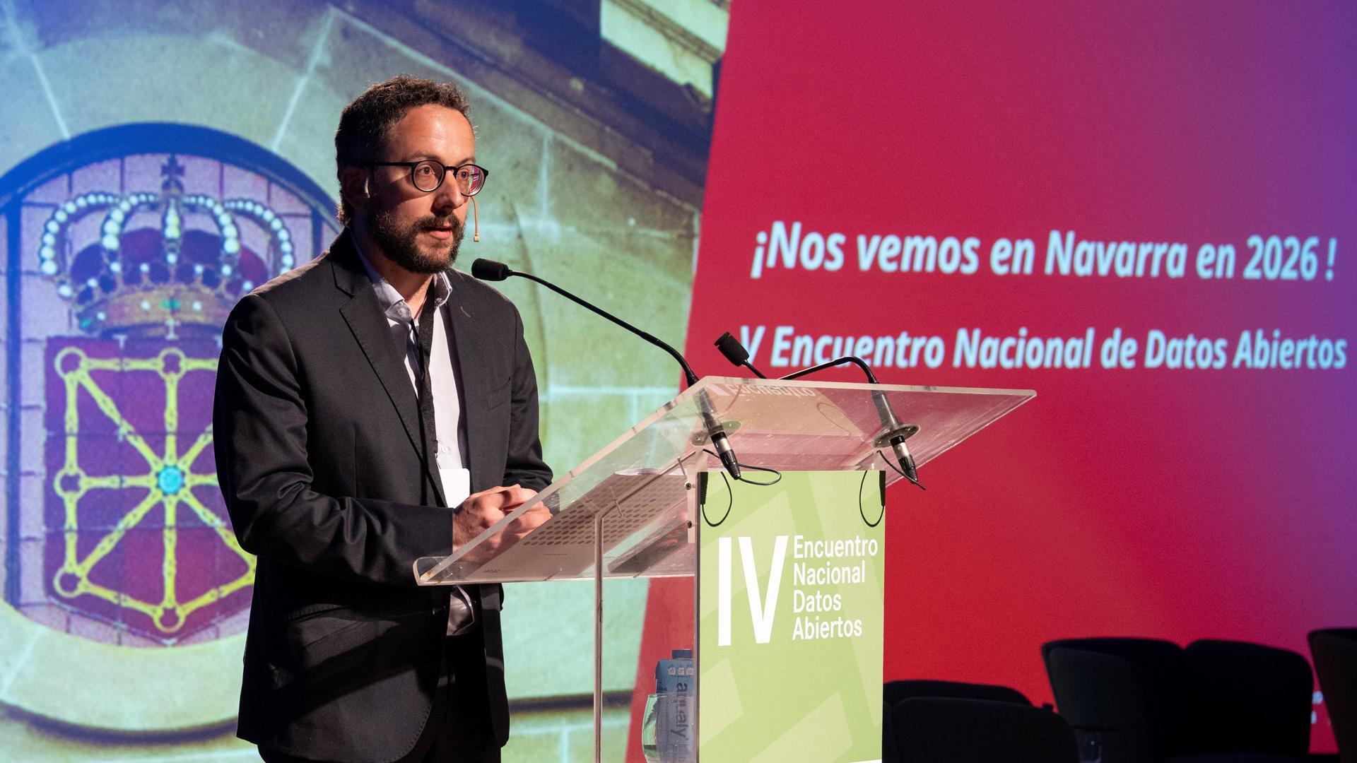 El director general de Presidencia y Gobierno Abierto, Joseba Asiáin, durante su intervención en el IV Cogreso Nacional de Datos Abiertos