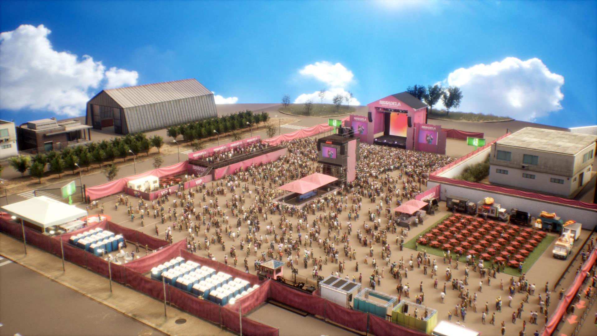 Imagen virtual de cómo será el recinto que se instalará en el aparcamiento del Polígono La Barrena de Tudela para acoger el Festival Brisadela