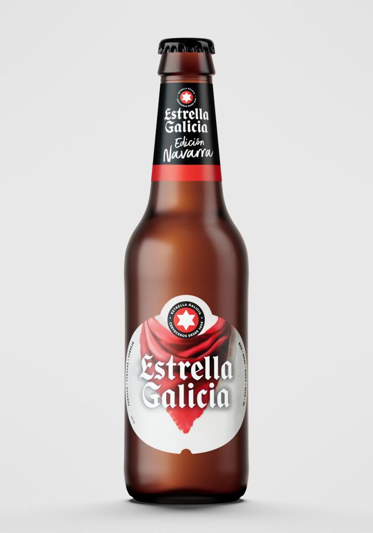 Botella de Estrella Galicia en homenaje a Navarra