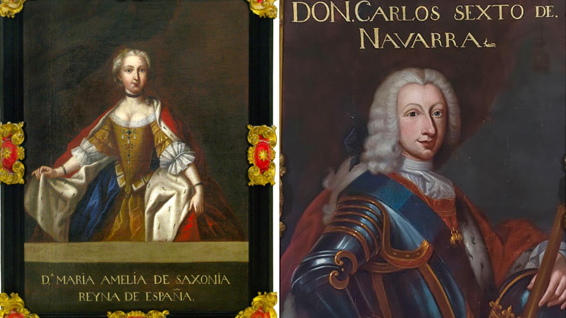 Mª Amalia de Sajonia. Ayuntamiento de Estella, 1759, y Retrato de Carlos III (VI de Navarra), 1759