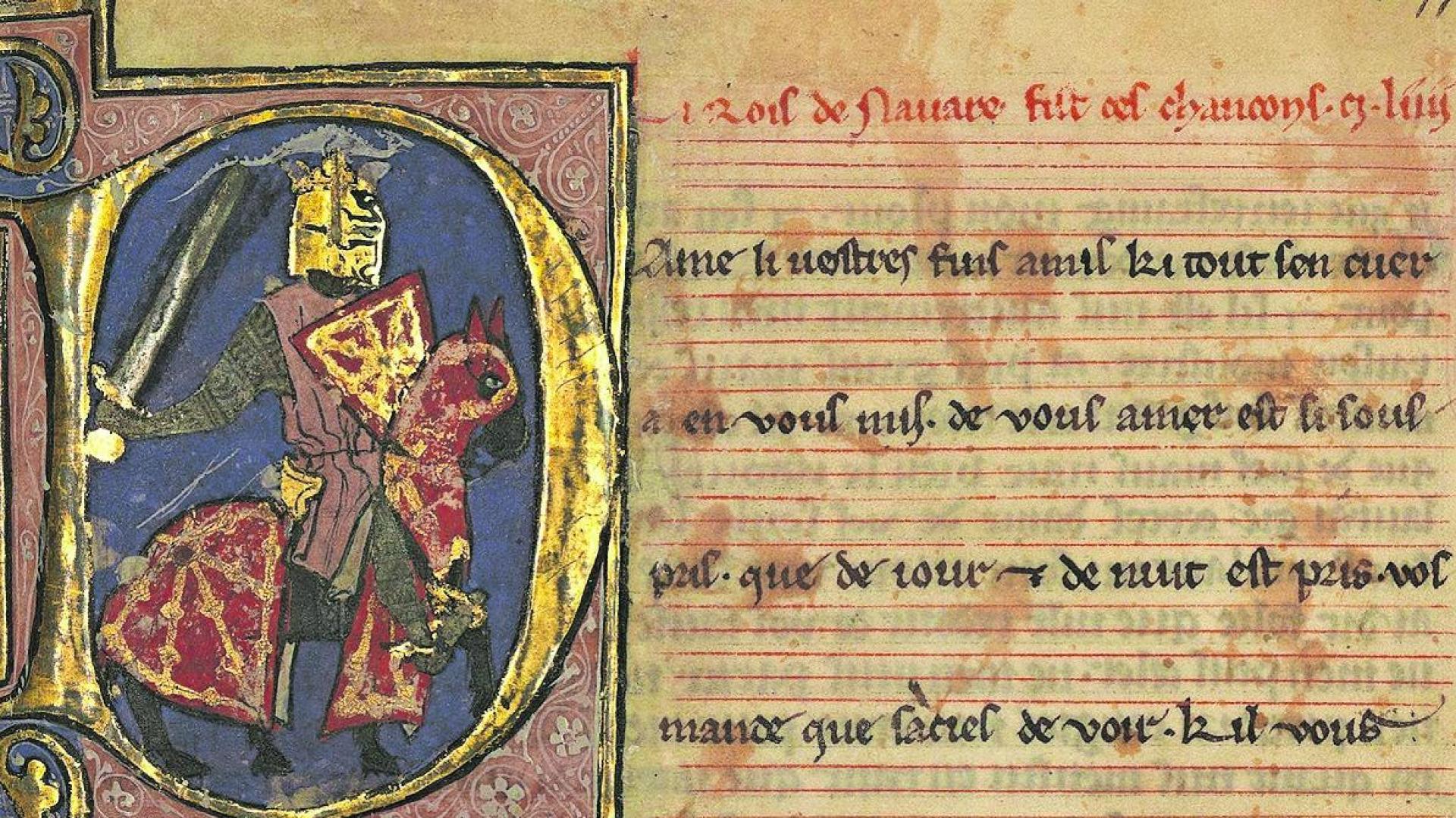 Representación del rey Teobaldo I de Navarra en el Cancionero de Noailles.