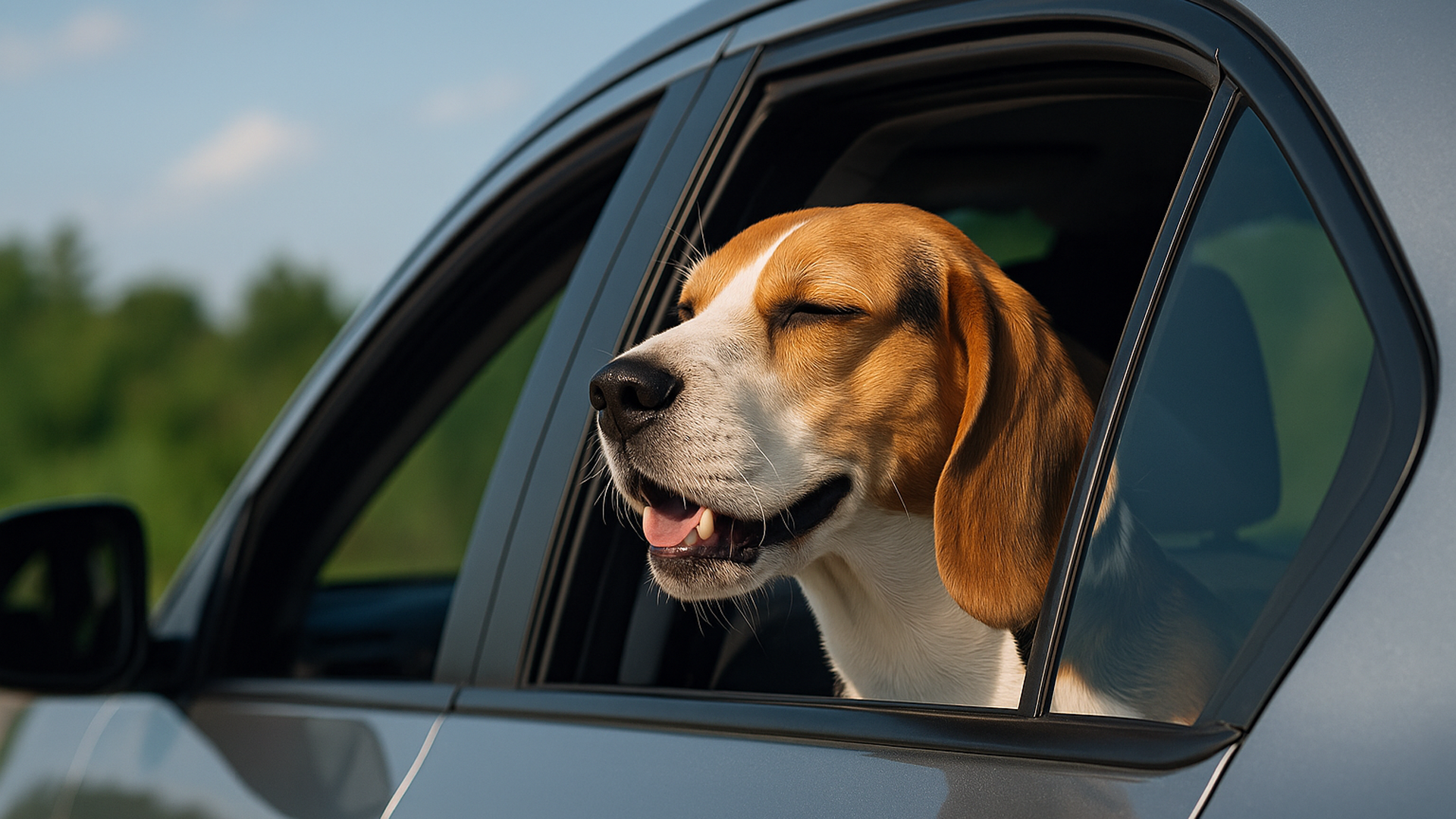 Un perro saca la cabeza por la ventanilla del coche