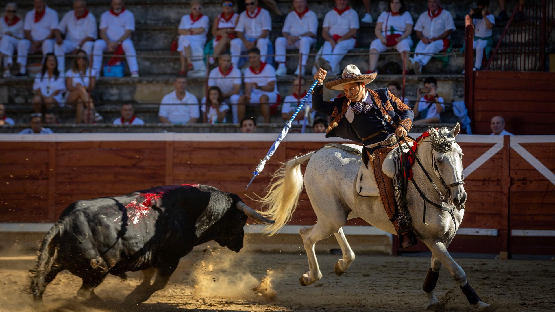 Un momento de una de las corridas de la feria taurina el año pasado en Tafalla