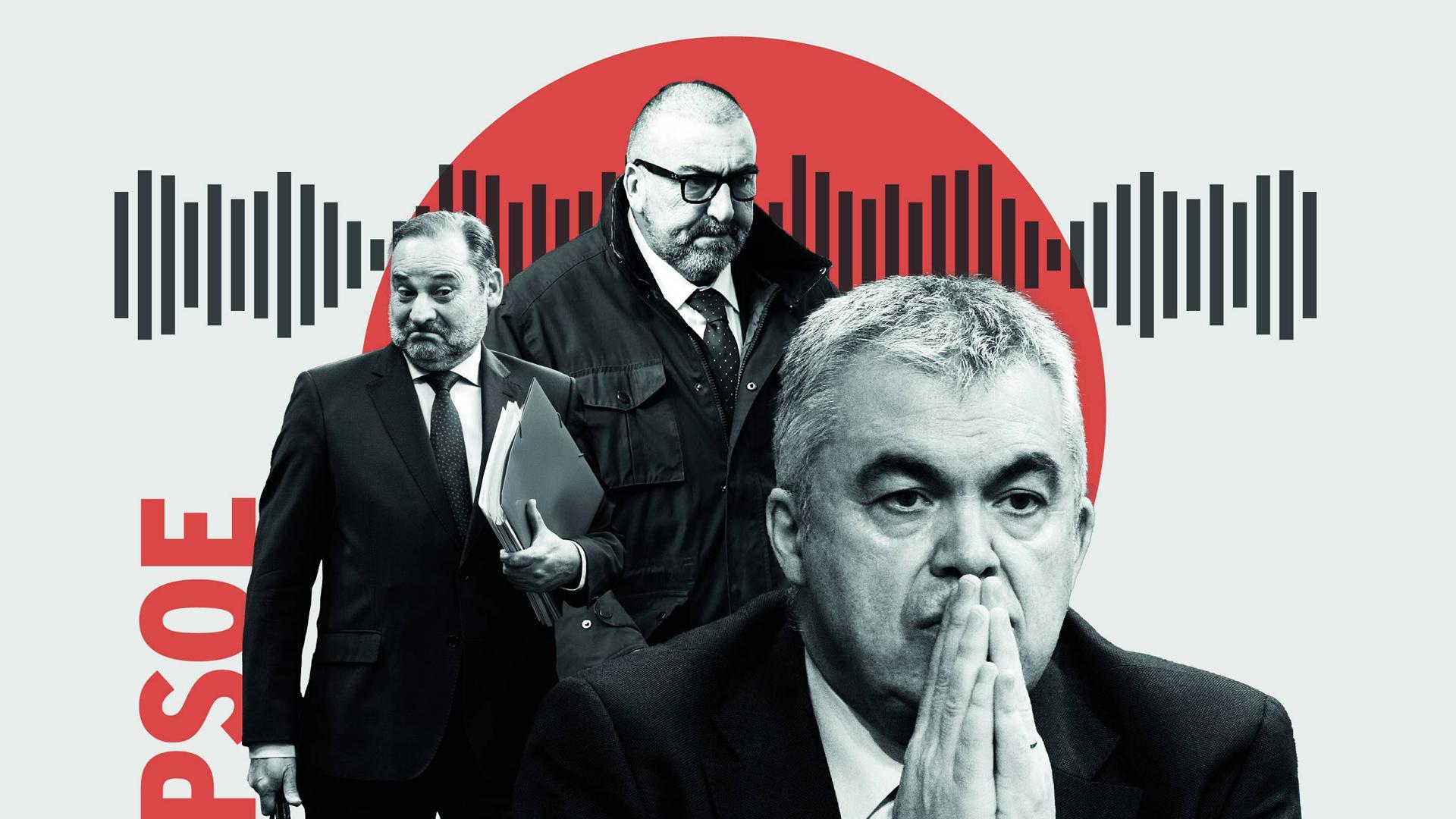 Imágenes de Ábalos, Koldo García y Santos Cerdán, en el eje de la trama corrupta según la UCO