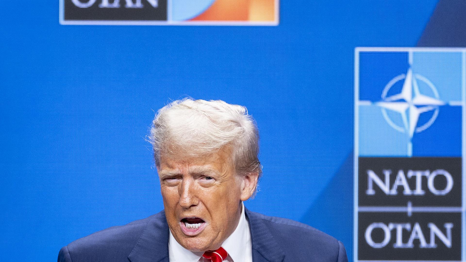 Donald Trump, en su comparecencia ante la prensa al término de la cumbre de la OTAN
