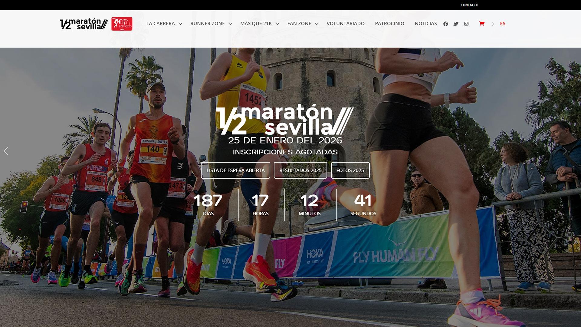 Portal web de la organización del Medio Maratón de Sevilla este lunes, 21 de julio. Agotados los dorsales medio año antes de la cita /