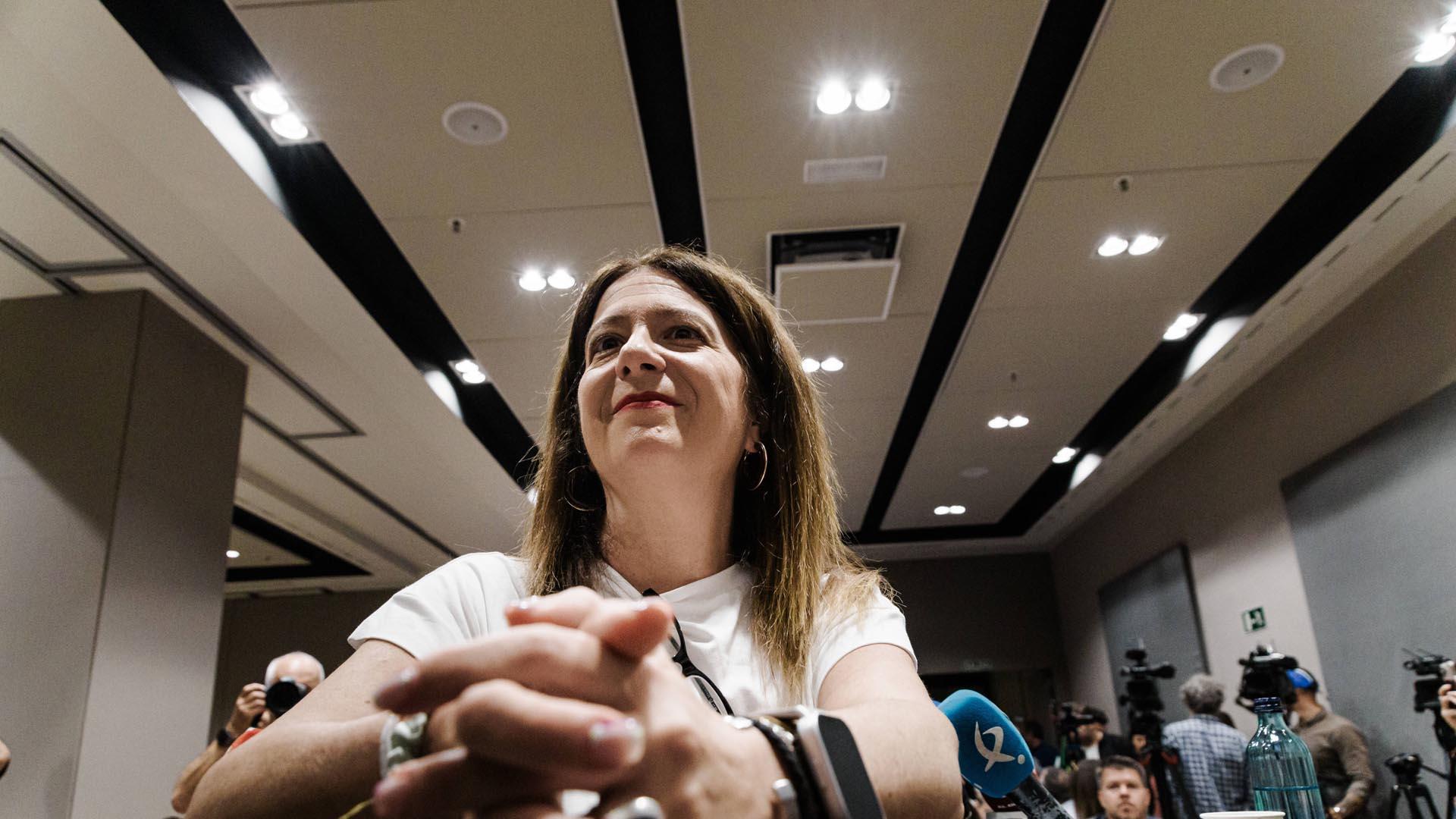 Leire Díez, durante la rueda de prensa que ofreció el pasado mes de junio
