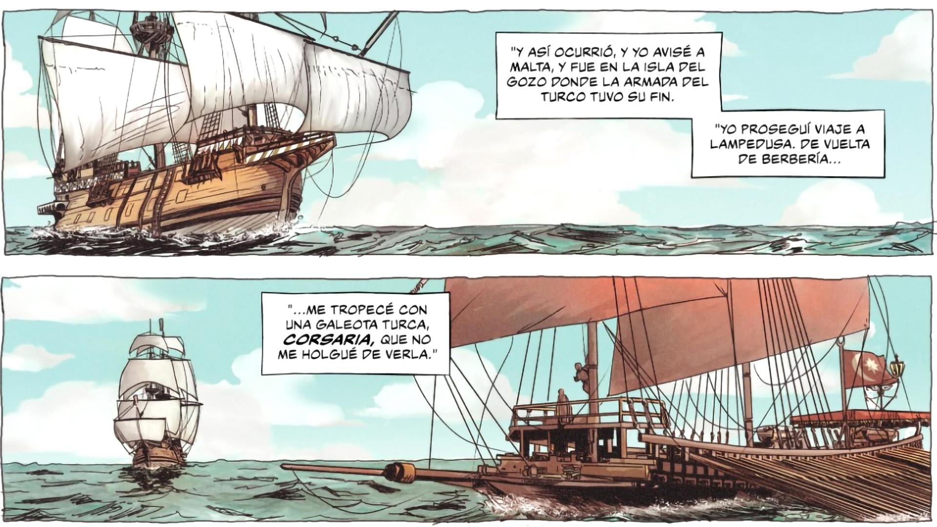 Una viñeta del cómic Espada y Pluma