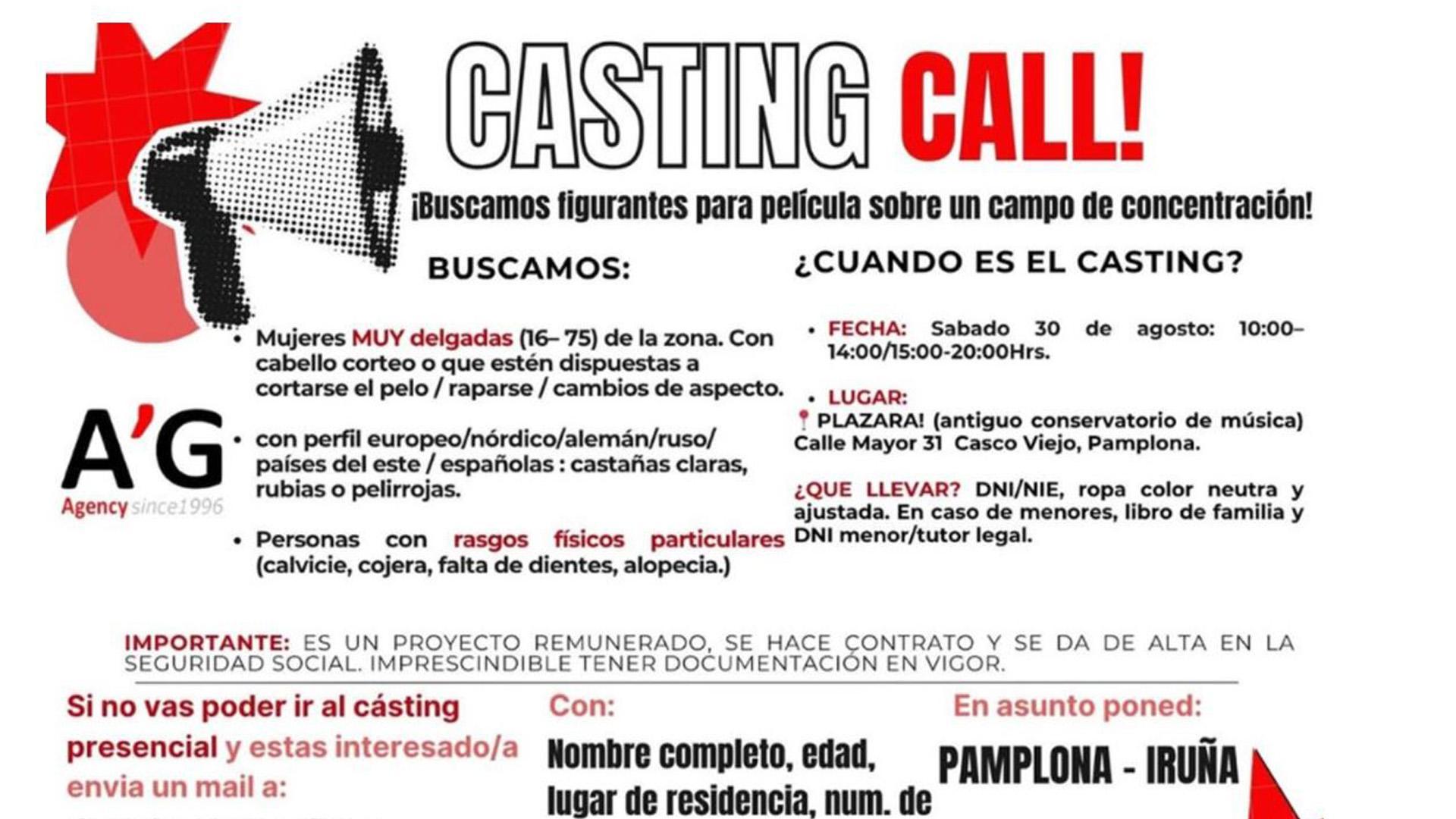 Cartel que anuncia el casting de la película