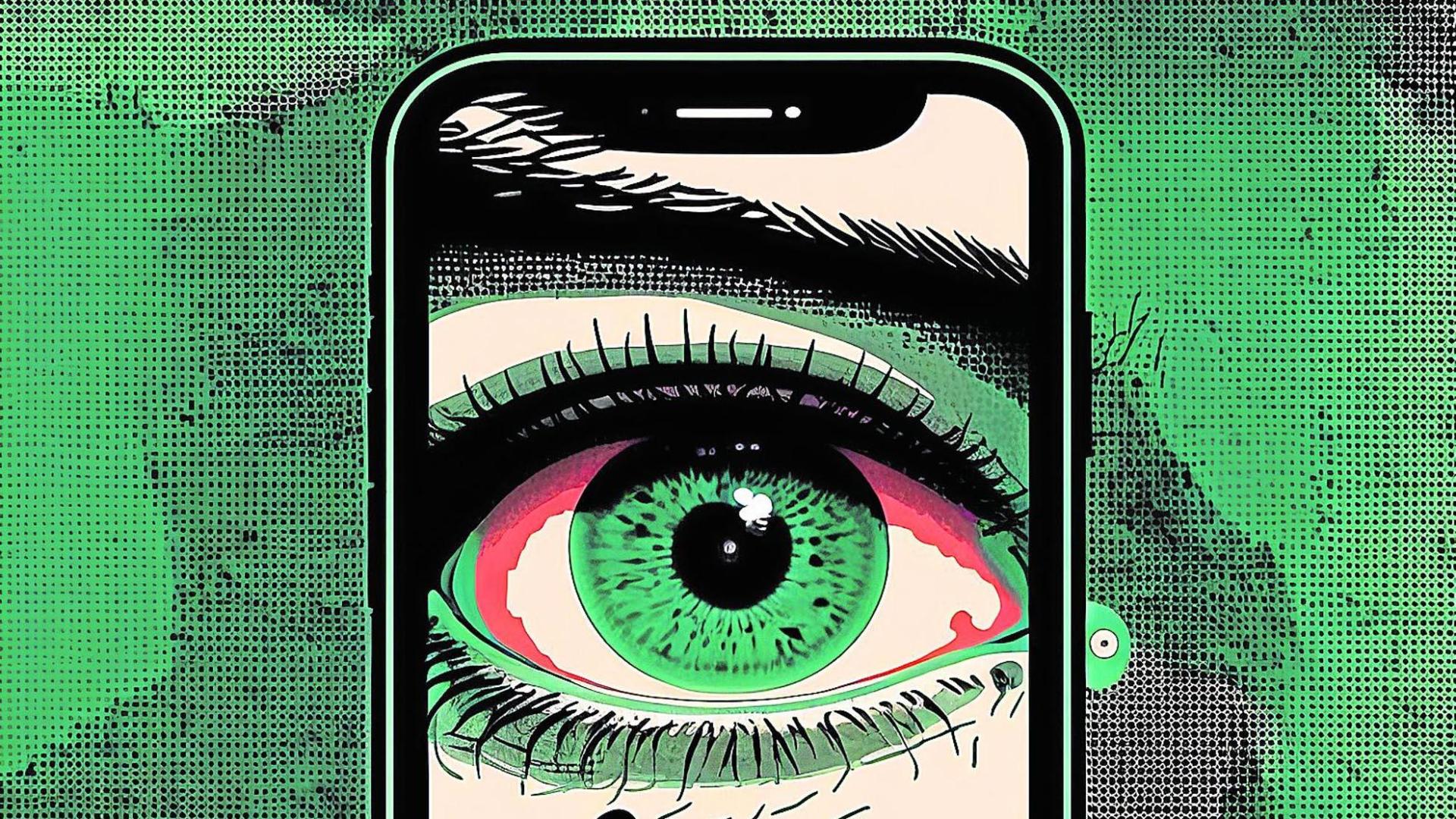 Ilustración generada con Inteligencia Artificial de un ojo en un teléfono inteligente