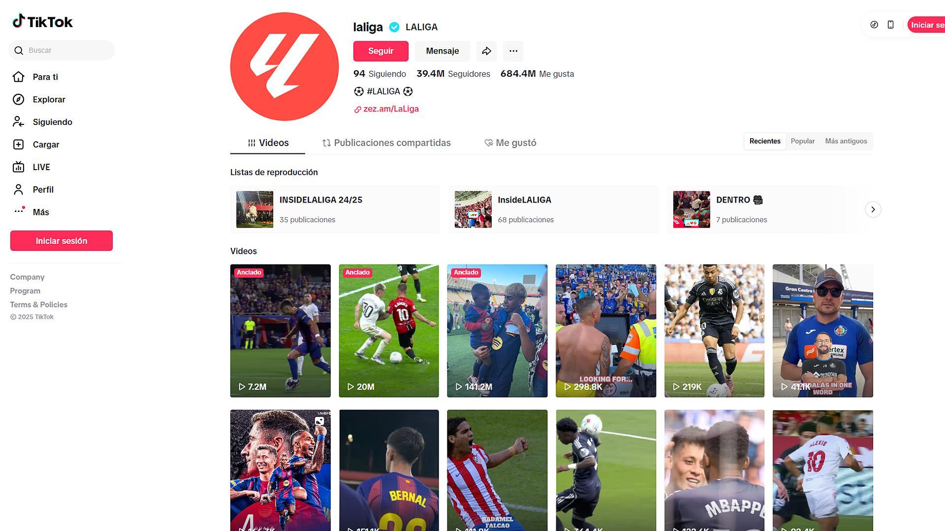 Página principal de LaLiga en TikTok /