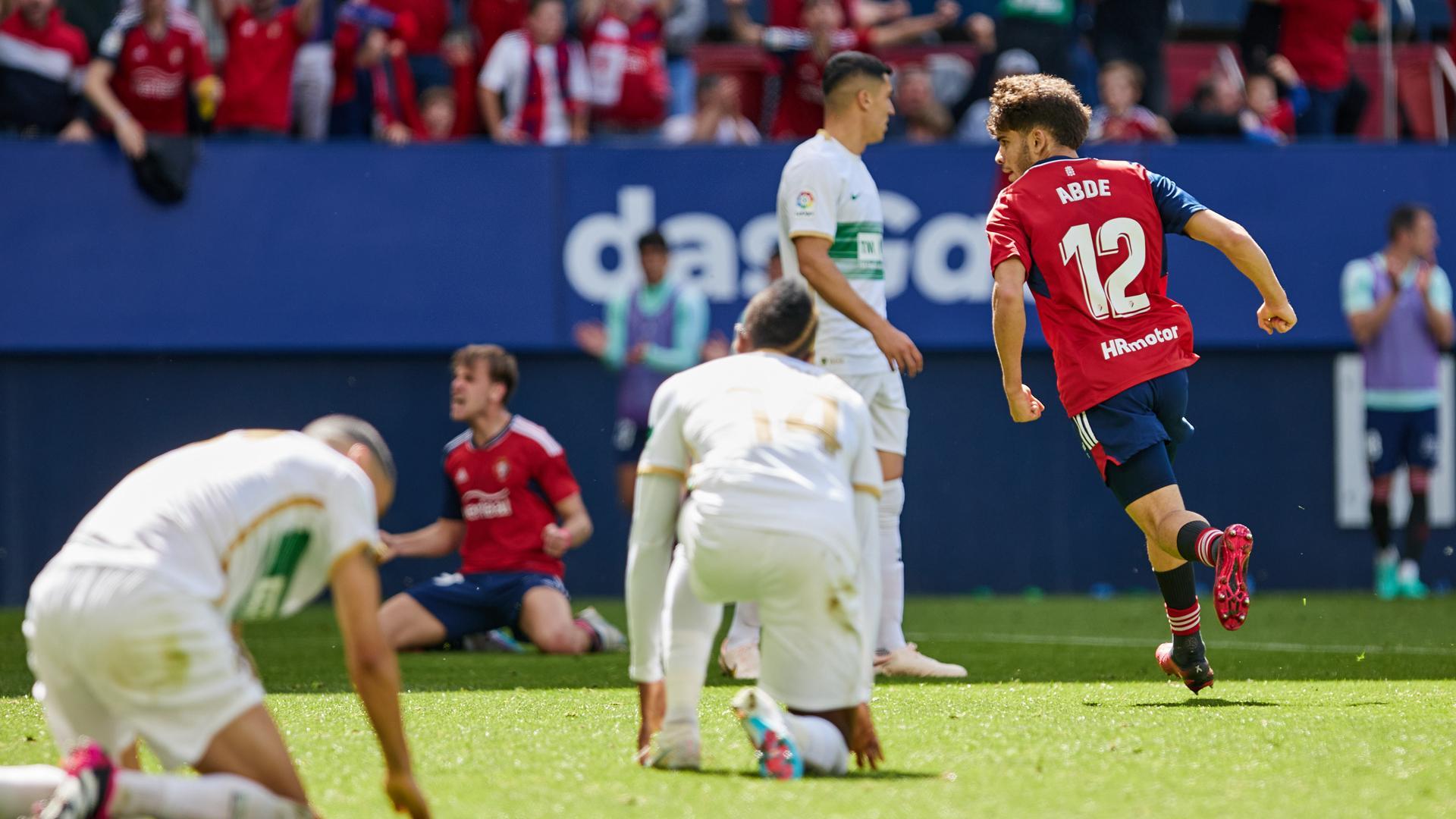 Abde celebra uno de sus goles al Elche en 2023
