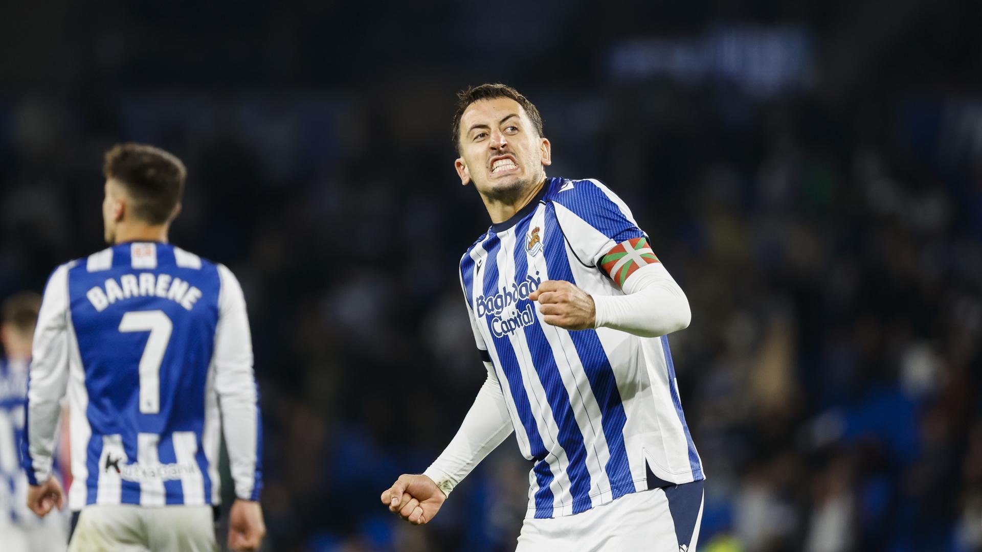Oyarzabal celebra con rabia su gol ante el Mallorca
