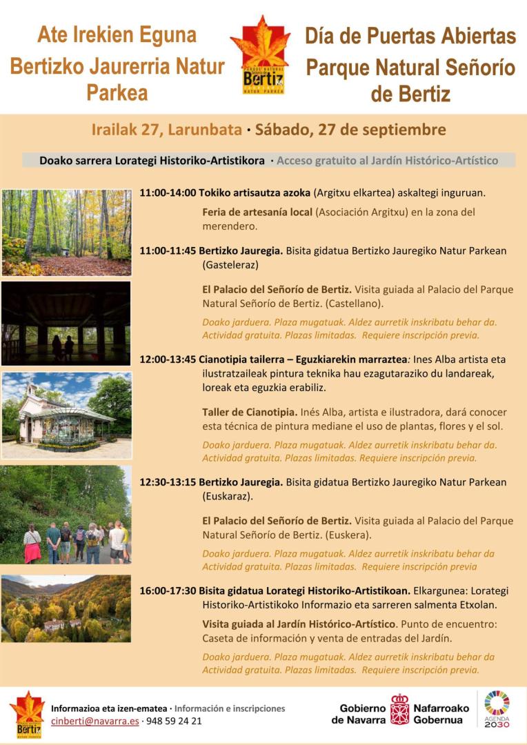 Programa de la jornada de puertas abiertas en el Parque Natural Señorío de Bertiz
